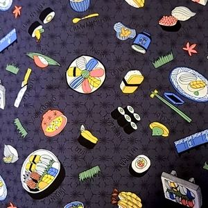FABRIC 1 YARD x 45" Hawaiian Japan Sushi Fabric Black cotton blend